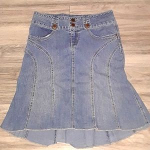 Rewind Denim Asymmetrical High Low Hem Skirt Wide Belt Studded Jeans Y2K Size 3